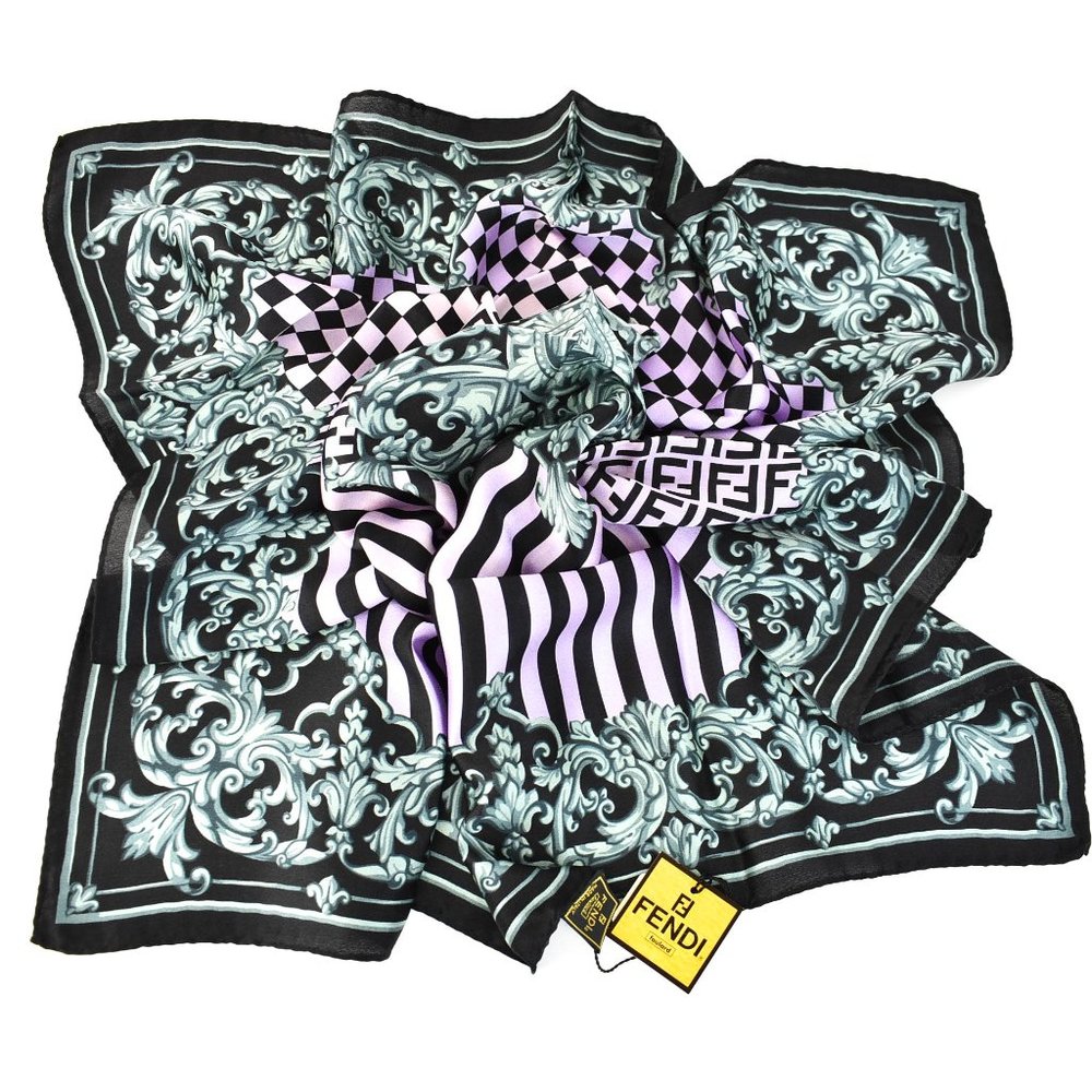 FENDI: Multicolor FF Logo & Paisley Silk Scarf bz